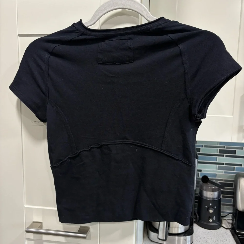 Free People Black Short Sleeve Fitted Crop Tee